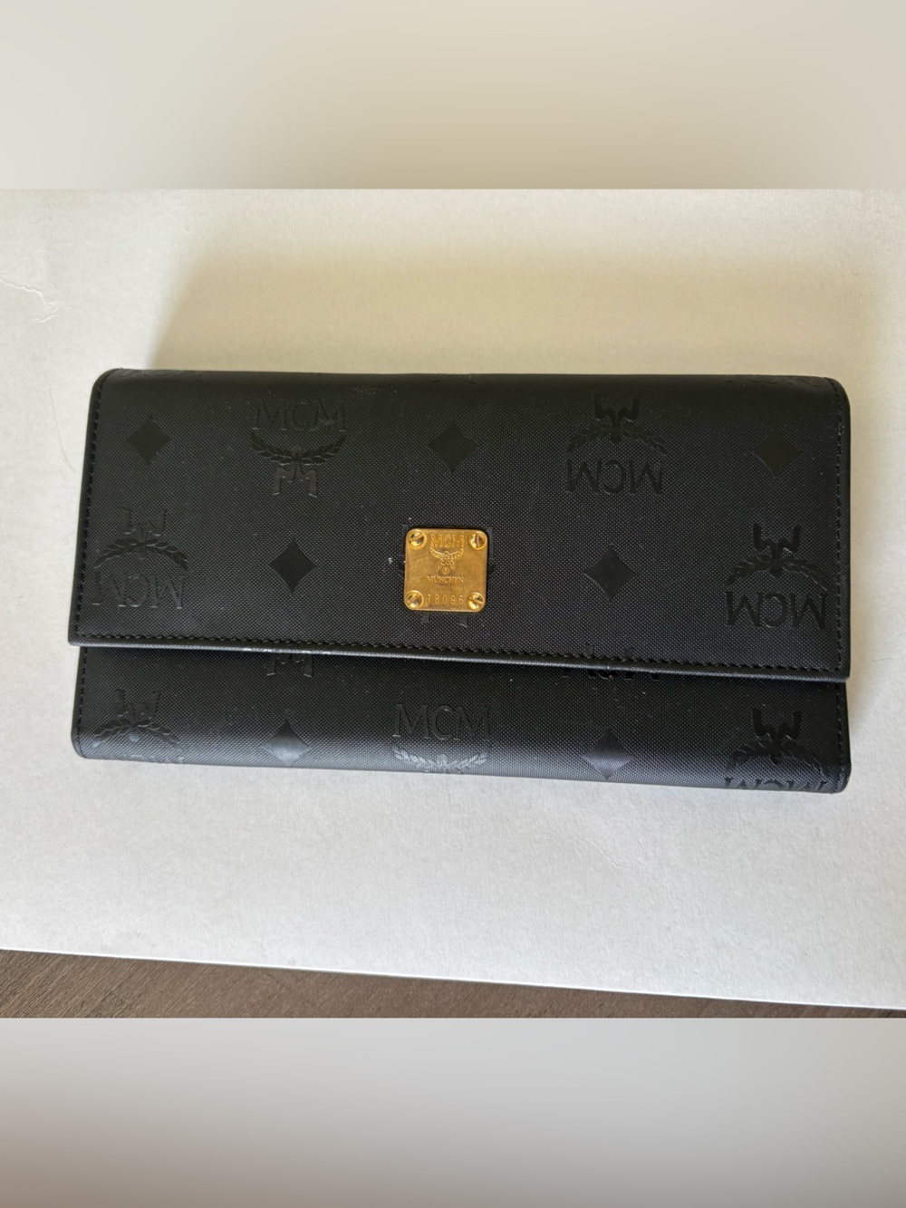 Vintage MCM München Black Leather Long Wallet Gold Hardware Germany